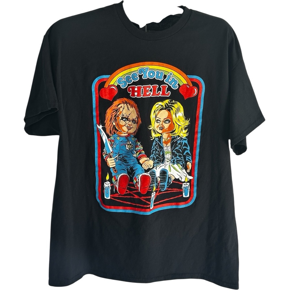 Chucky “See You In Hell” Graphic Tee, Horror Valentine Y2K Streetwear Shirt SZXL